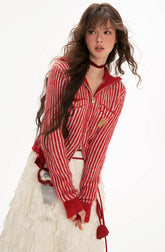 후드 플리스 스트라이프 스웨터 올매치 지퍼 니트 재킷